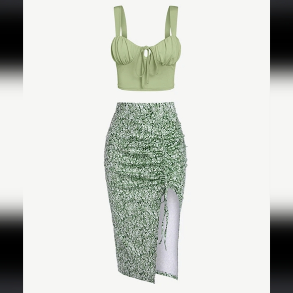(2 pieces) Midi Skit and Crop top